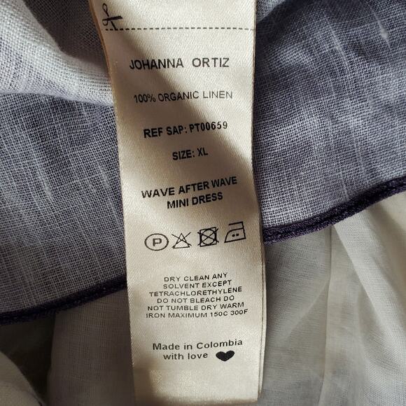 Johanna Ortiz Wave After Wave Organic Linen Mini Dress Midnight Blue Size XL - Picture 14 of 14